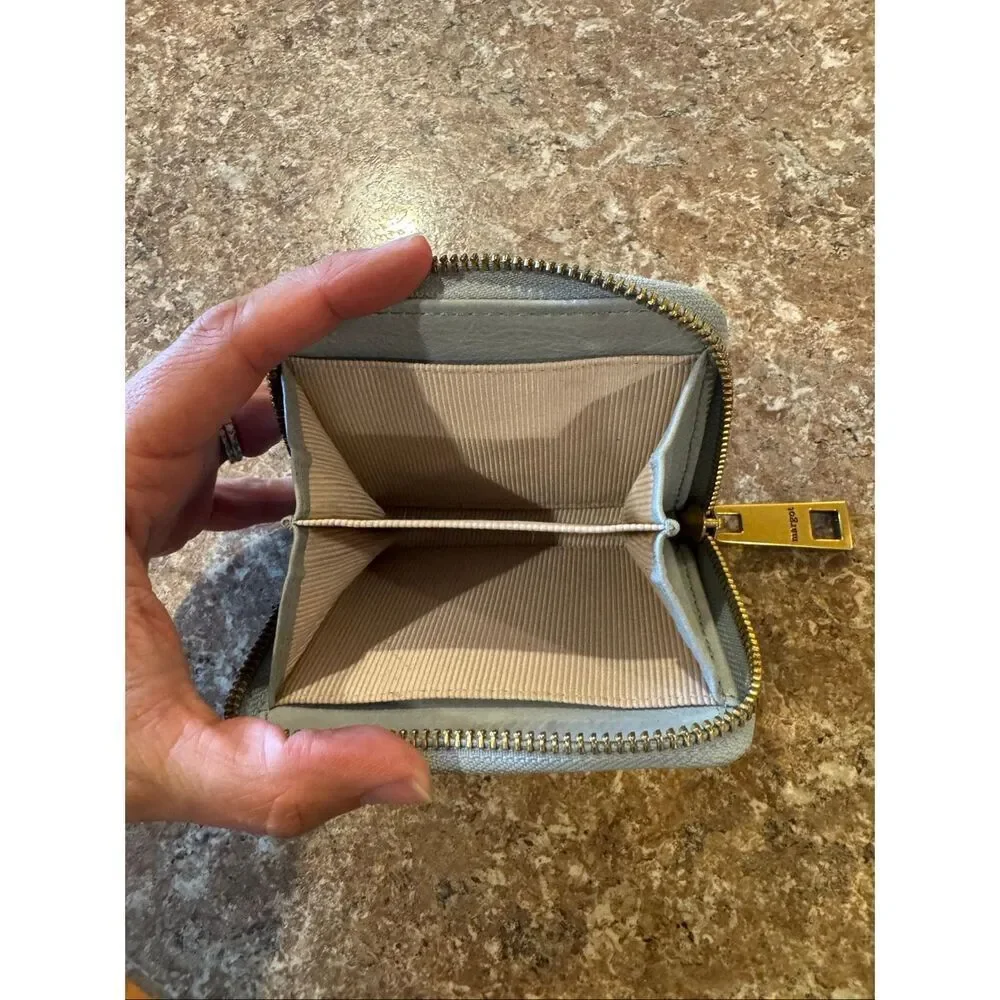 Margot New York Genuine Leather Gray Zip Around Card Holder Coin Purse Wallet